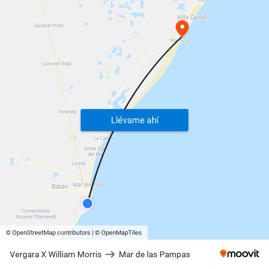 Vergara X William Morris to Mar de las Pampas map