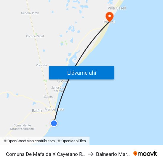 Comuna De Mafalda X Cayetano Rodríguez to Balneario Mar Azul map