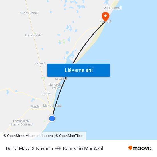 De La Maza X Navarra to Balneario Mar Azul map