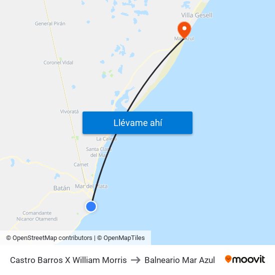 Castro Barros X William Morris to Balneario Mar Azul map