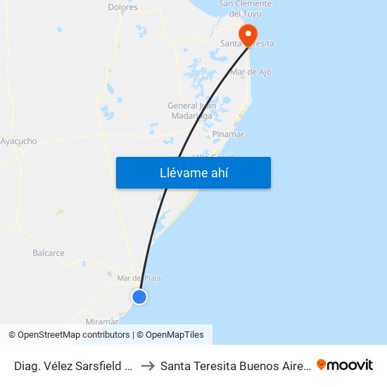 Diag. Vélez Sarsfield X Thames to Santa Teresita Buenos Aires Argentina map