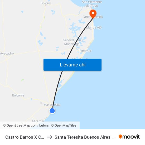 Castro Barros X Calabria to Santa Teresita Buenos Aires Argentina map