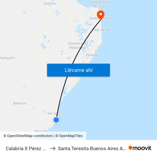 Calabria X Pérez Bulnes to Santa Teresita Buenos Aires Argentina map