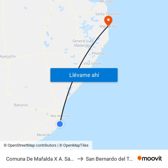 Comuna De Mafalda X A. Sáenz to San Bernardo del Tuyú map