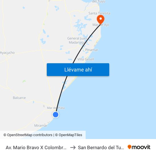 Av. Mario Bravo X Colombres to San Bernardo del Tuyú map