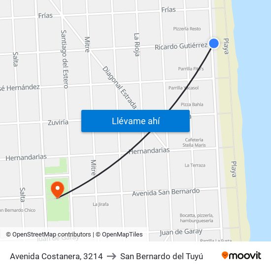 Avenida Costanera, 3214 to San Bernardo del Tuyú map