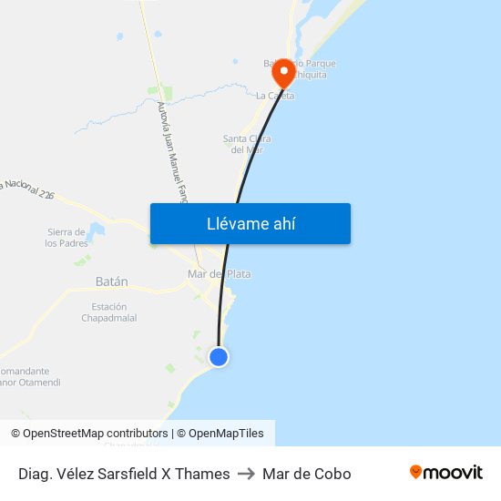 Diag. Vélez Sarsfield X Thames to Mar de Cobo map