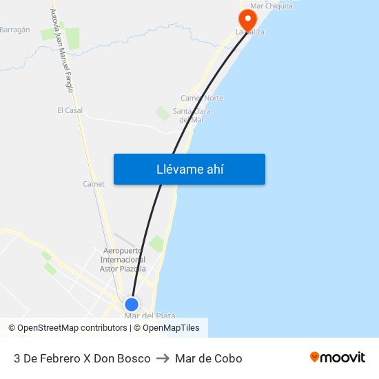 3 De Febrero X Don Bosco to Mar de Cobo map
