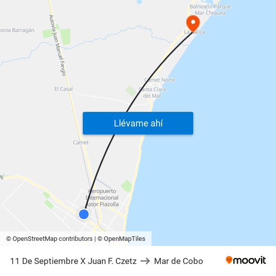 11 De Septiembre X Juan F. Czetz to Mar de Cobo map