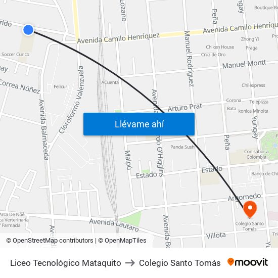 Liceo Tecnológico Mataquito to Colegio Santo Tomás map