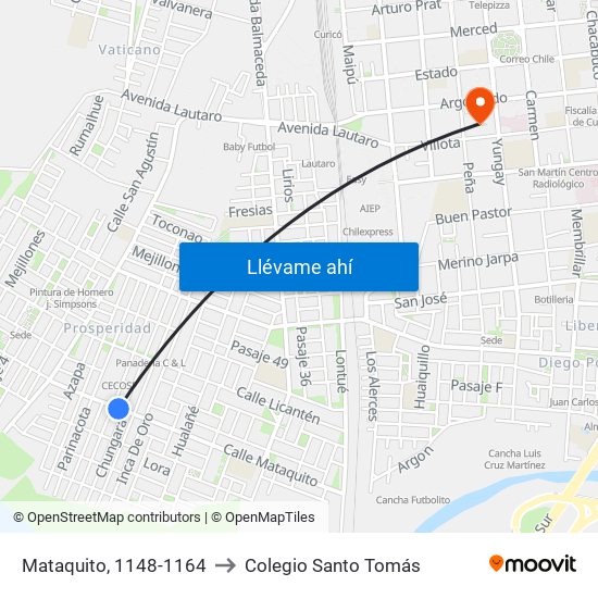 Mataquito, 1148-1164 to Colegio Santo Tomás map