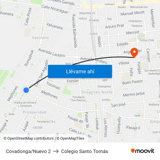 Covadonga/Nuevo 2 to Colegio Santo Tomás map