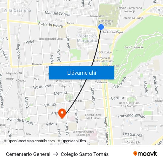 Cementerio General to Colegio Santo Tomás map