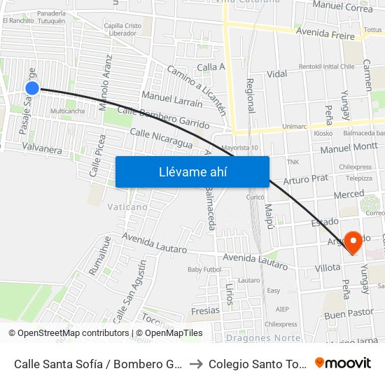 Calle Santa Sofía / Bombero Garrido to Colegio Santo Tomás map