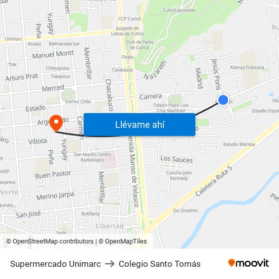 Supermercado Unimarc to Colegio Santo Tomás map