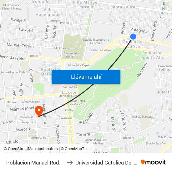 Poblacion Manuel Rodriguez to Universidad Católica Del Maule map