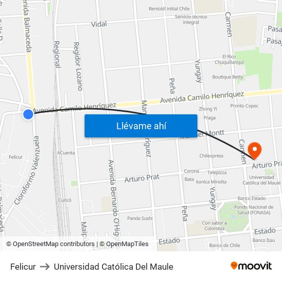 Felicur to Universidad Católica Del Maule map