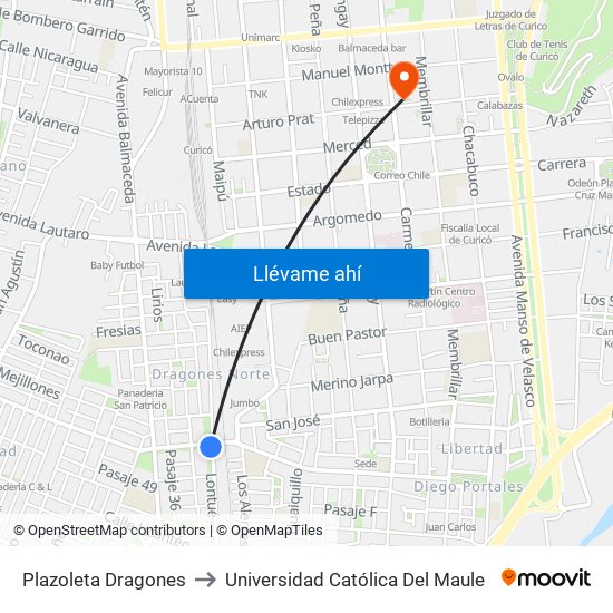 Plazoleta Dragones to Universidad Católica Del Maule map