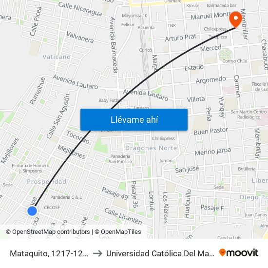 Mataquito, 1217-1229 to Universidad Católica Del Maule map