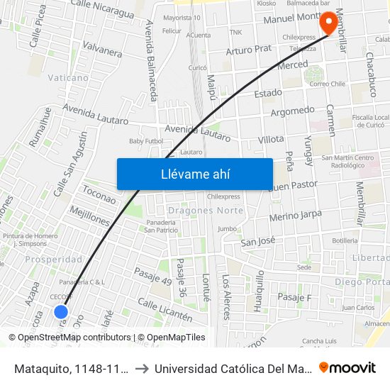 Mataquito, 1148-1164 to Universidad Católica Del Maule map