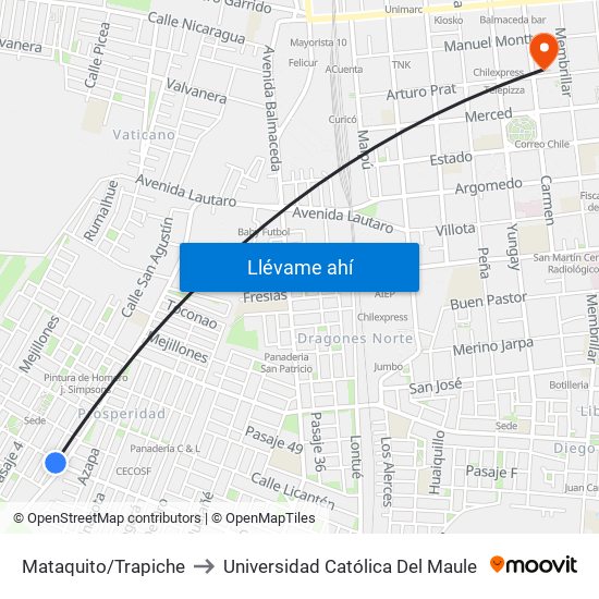 Mataquito/Trapiche to Universidad Católica Del Maule map