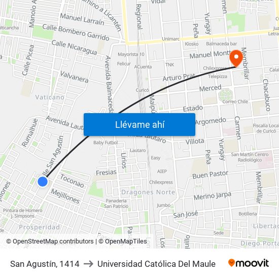 San Agustín, 1414 to Universidad Católica Del Maule map