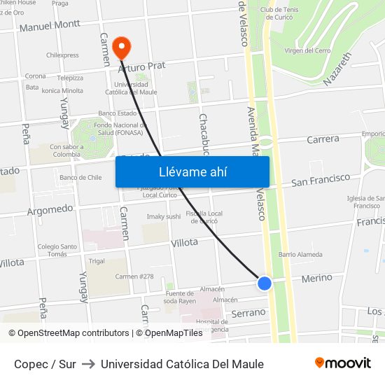 Copec / Sur to Universidad Católica Del Maule map