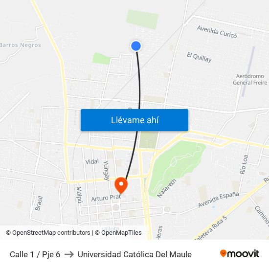 Calle 1 / Pje 6 to Universidad Católica Del Maule map