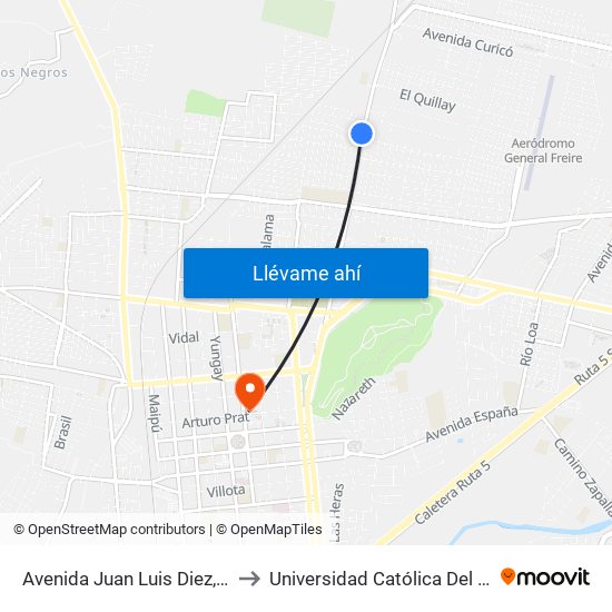 Avenida Juan Luis Diez, 1320 to Universidad Católica Del Maule map