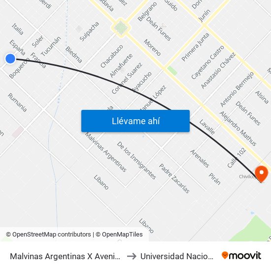 Malvinas Argentinas X Avenida 3 De Febrero to Universidad Nacional De Luján map