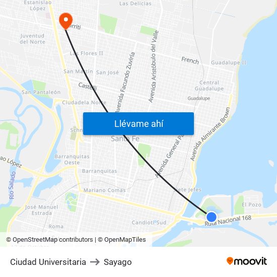 Ciudad Universitaria to Sayago map