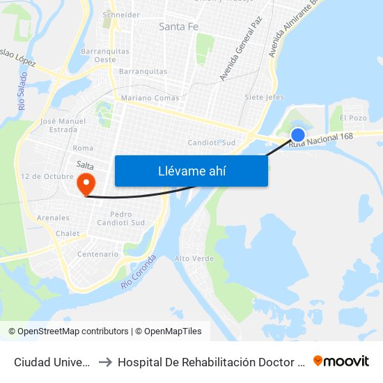 Ciudad Universitaria to Hospital De Rehabilitación Doctor Vera Candioti map