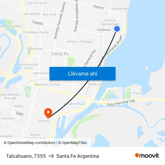 Talcahuano, 7355 to Santa Fe Argentina map