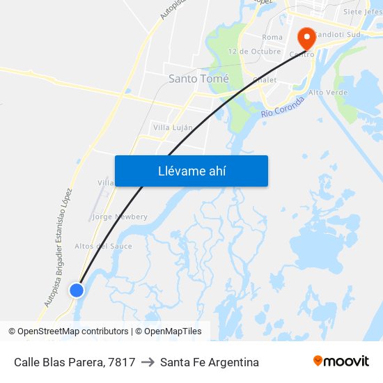 Calle Blas Parera, 7817 to Santa Fe Argentina map