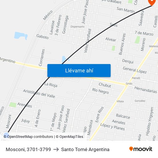 Mosconi, 3701-3799 to Santo Tomé Argentina map
