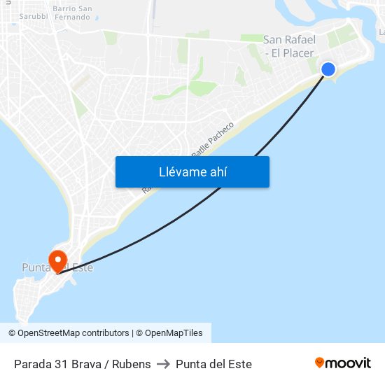 Parada 31 Brava / Rubens to Punta del Este map