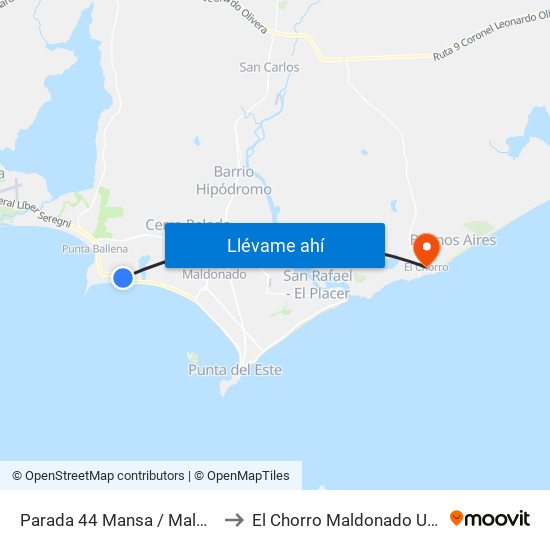 Parada 44 Mansa / Maldonado to El Chorro Maldonado Uruguay map