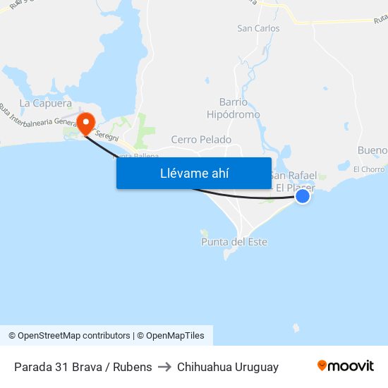 Parada 31 Brava / Rubens to Chihuahua Uruguay map