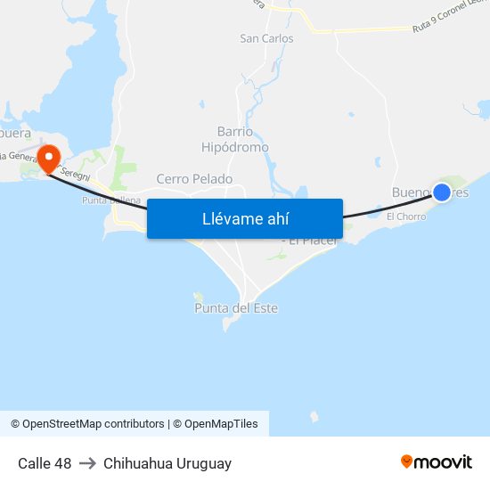 Calle 48 to Chihuahua Uruguay map