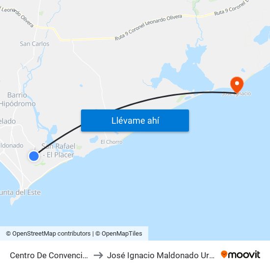 Centro De Convenciones to José Ignacio Maldonado Uruguay map