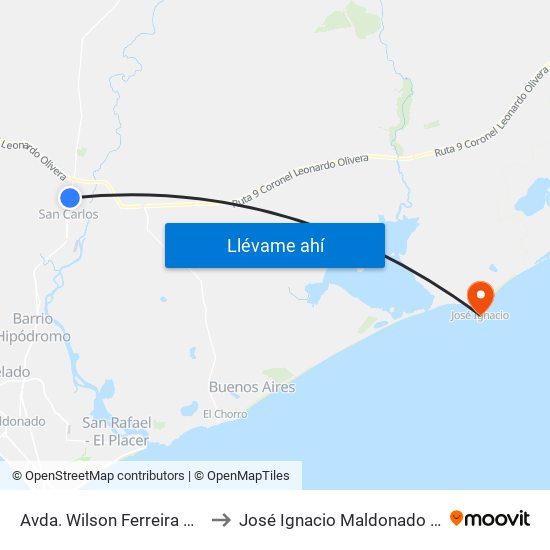 Avda. Wilson Ferreira Aldunate to José Ignacio Maldonado Uruguay map