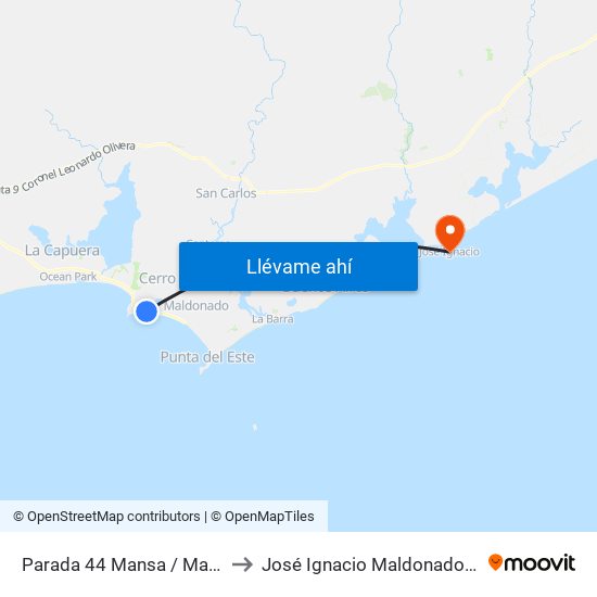 Parada 44 Mansa / Maldonado to José Ignacio Maldonado Uruguay map