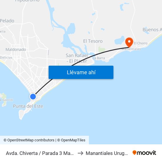 Avda. Chiverta / Parada 3 Mansa to Manantiales Uruguay map