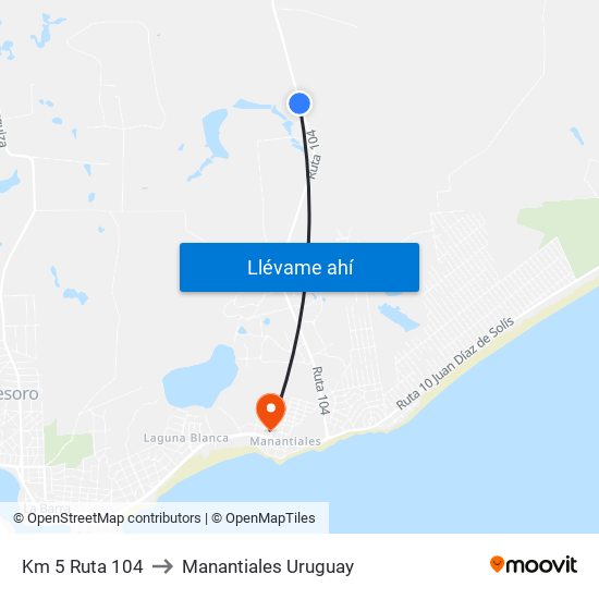 Km 5 Ruta 104 to Manantiales Uruguay map