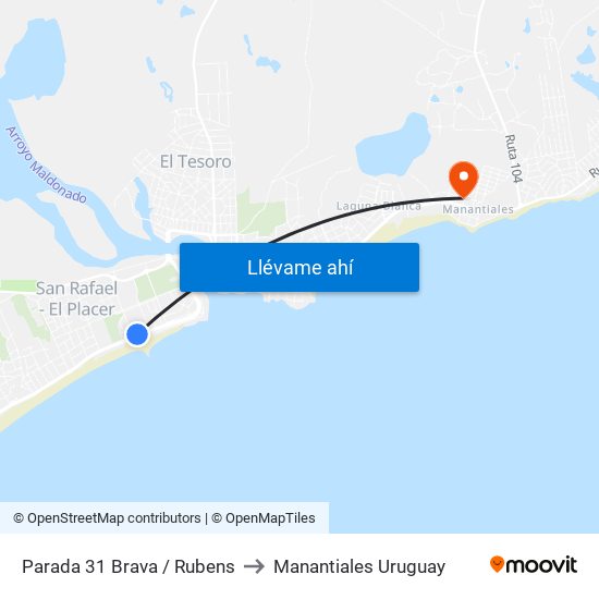 Parada 31 Brava / Rubens to Manantiales Uruguay map