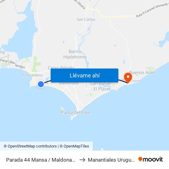Parada 44 Mansa / Maldonado to Manantiales Uruguay map