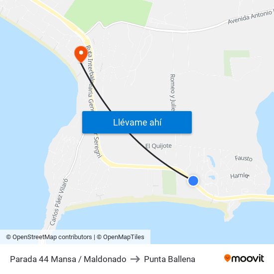 Parada 44 Mansa / Maldonado to Punta Ballena map