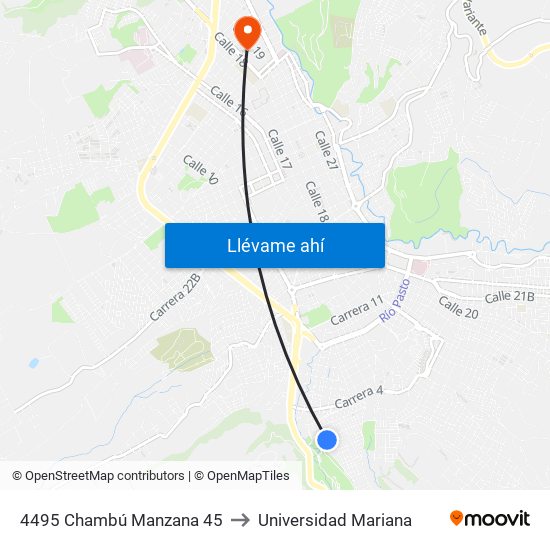 4495 Chambú Manzana 45 to Universidad Mariana map
