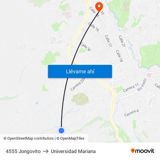 4555 Jongovito to Universidad Mariana map