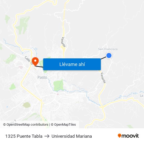 1325 Puente Tabla to Universidad Mariana map
